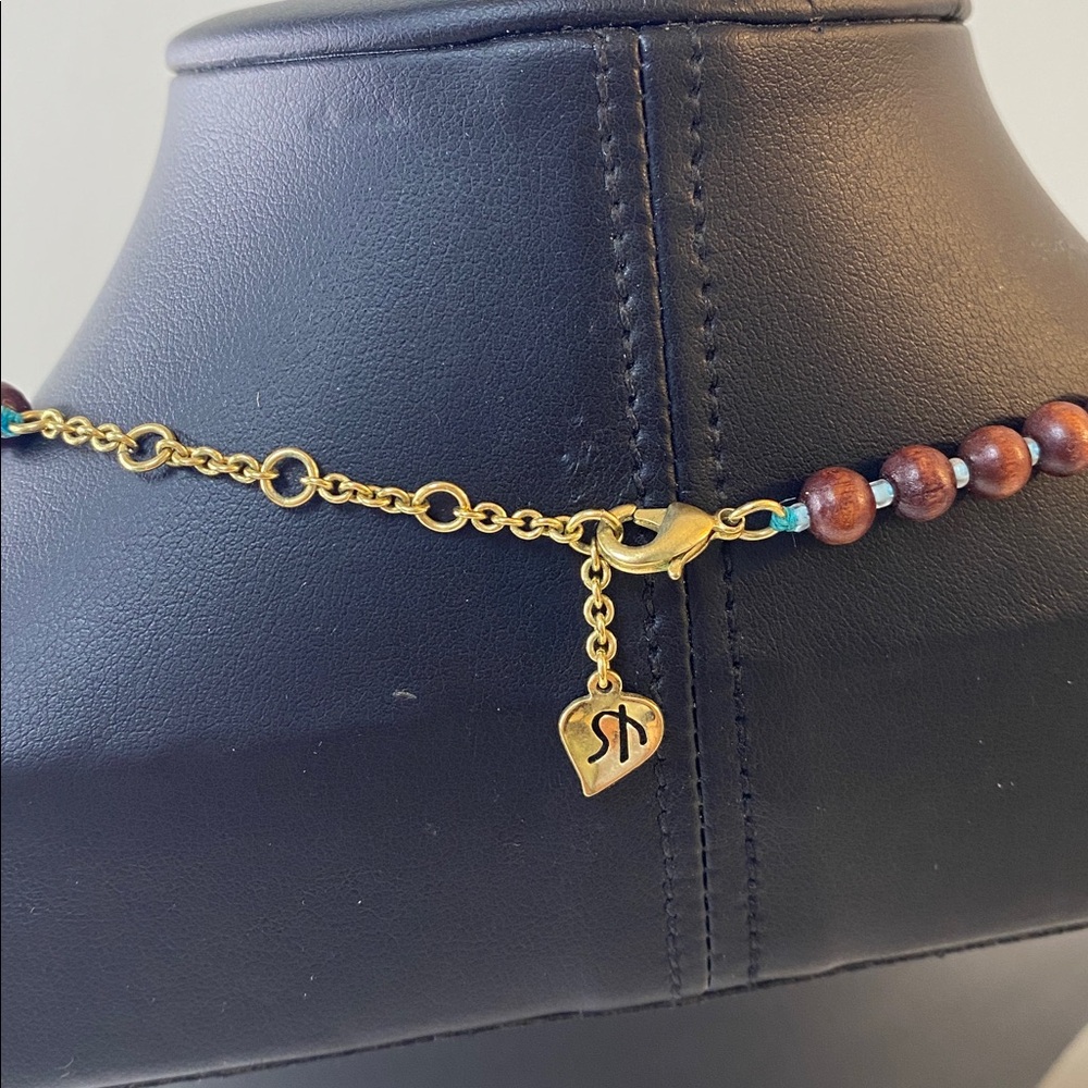 Brown Beaded Necklace with Gold Tone Accent - Picture 2 of 3